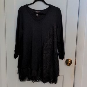 Style & Co Size L Black Tunic with Lace Overlay